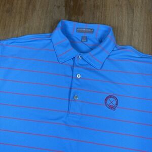 Peter Millar Summer Comfort Golf Polo Shirt Mens L Blue/Pink Striped Logo